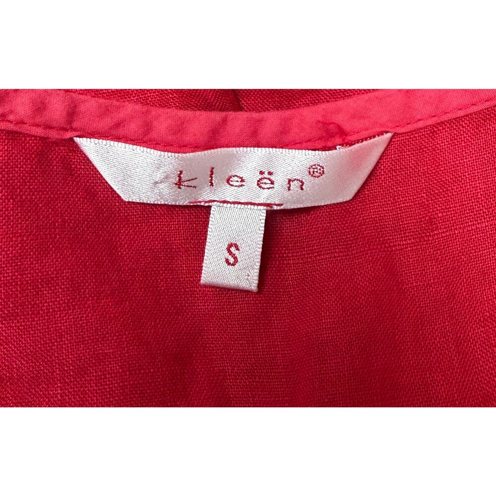 Kleen 100% Linen Red Blouse Womens Small Roll Tab Sleeve Lightweight Summer Top - Picture 6 of 8